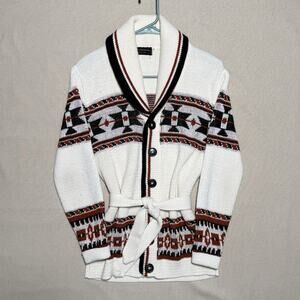 VTG Southwestern Aztec Cardigan Women’s Size XS Wrap Sweater Belt 70s